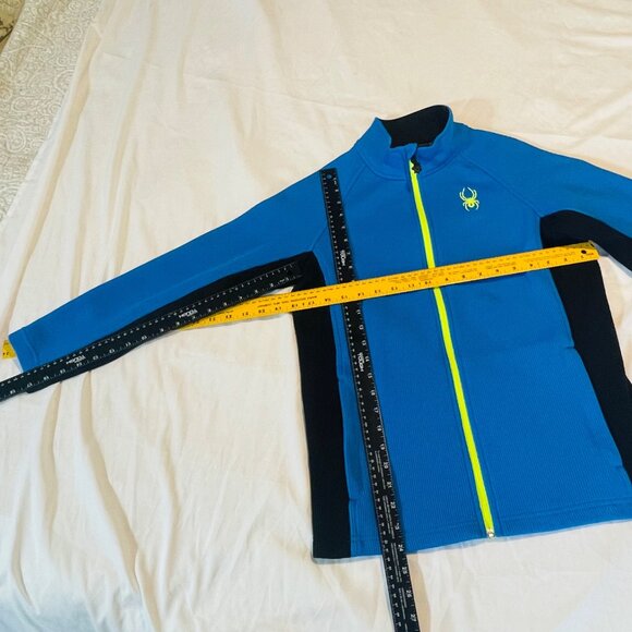 Spyder Youth Full-Zip Blue Jacket L 14/16 Black Panels Polyester W Neon Yellow - Picture 10 of 10